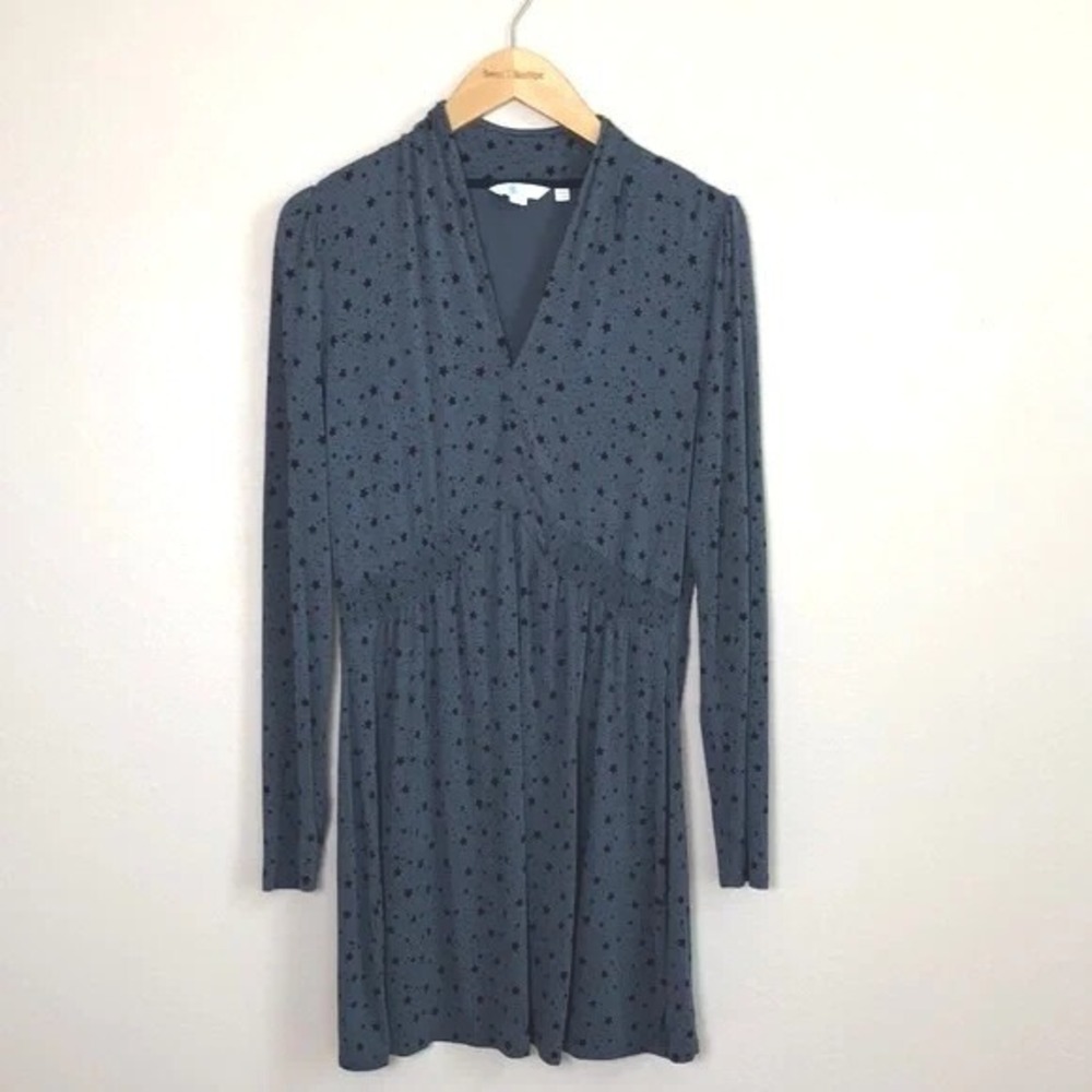 BODEN Women 10R Blue Grey Stars Babydoll Long Sleeve Stretch Knit Aline Dress